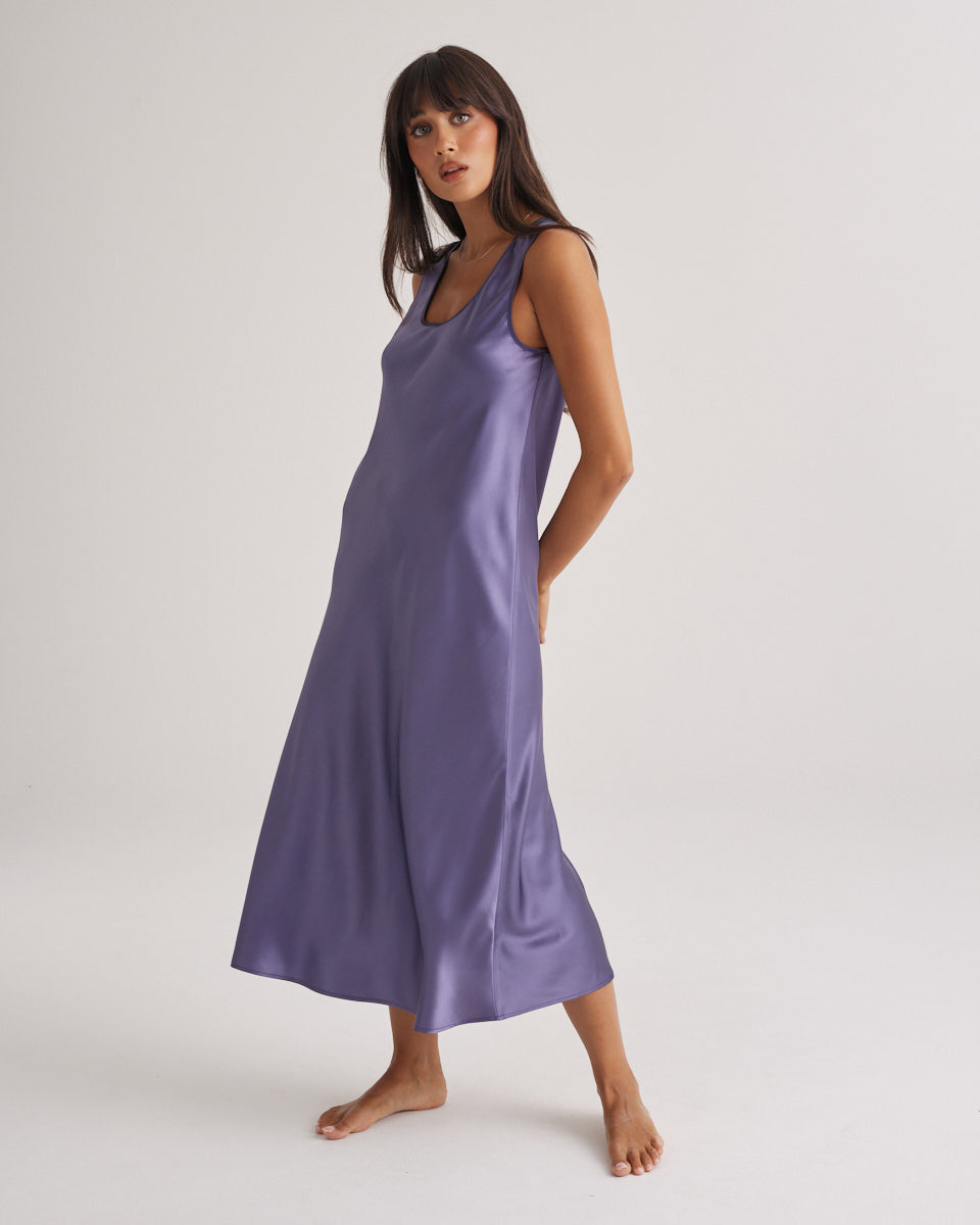 Mono Silk Long Nightdress Blue Manor