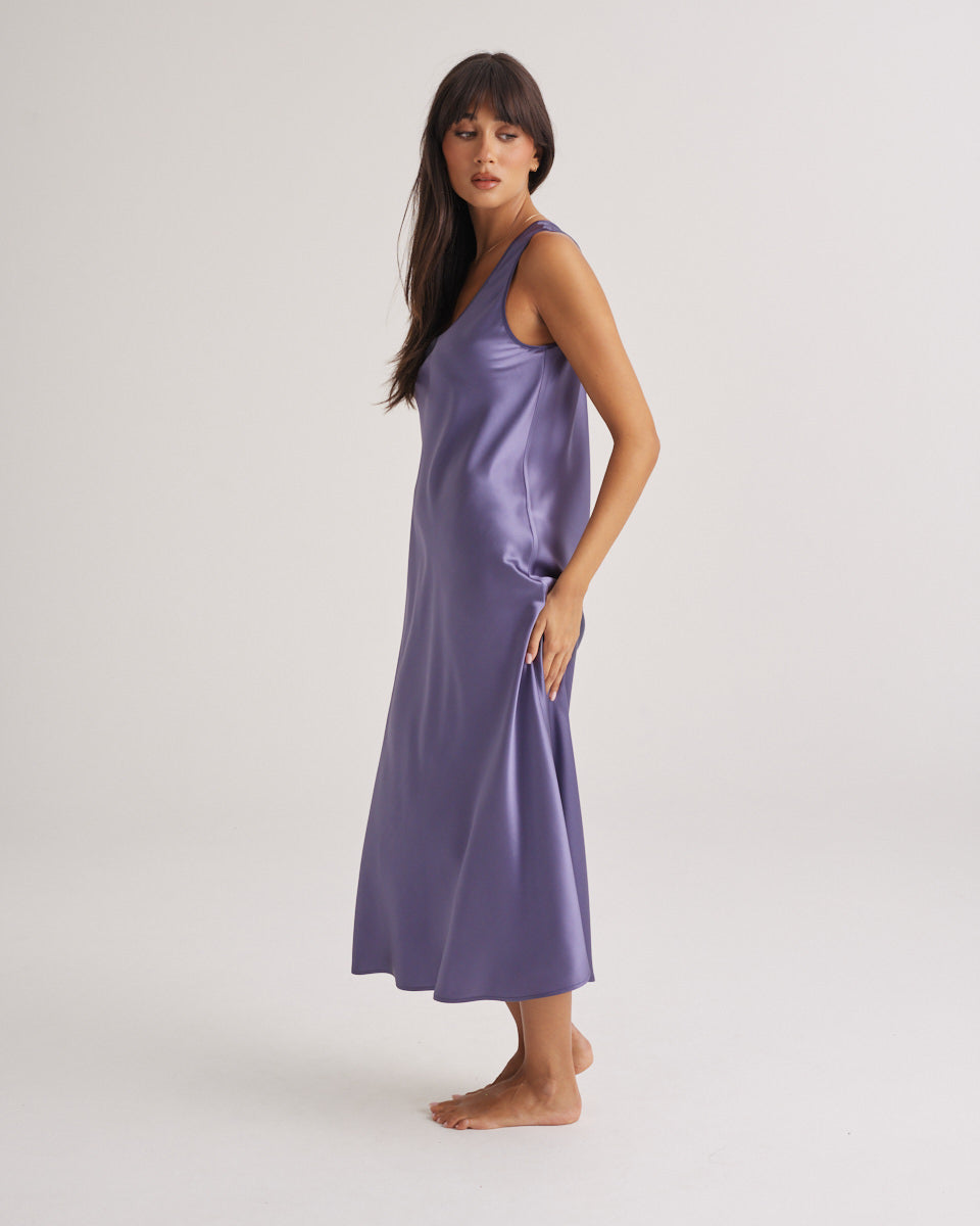 Mono Silk Long Nightdress Blue Manor
