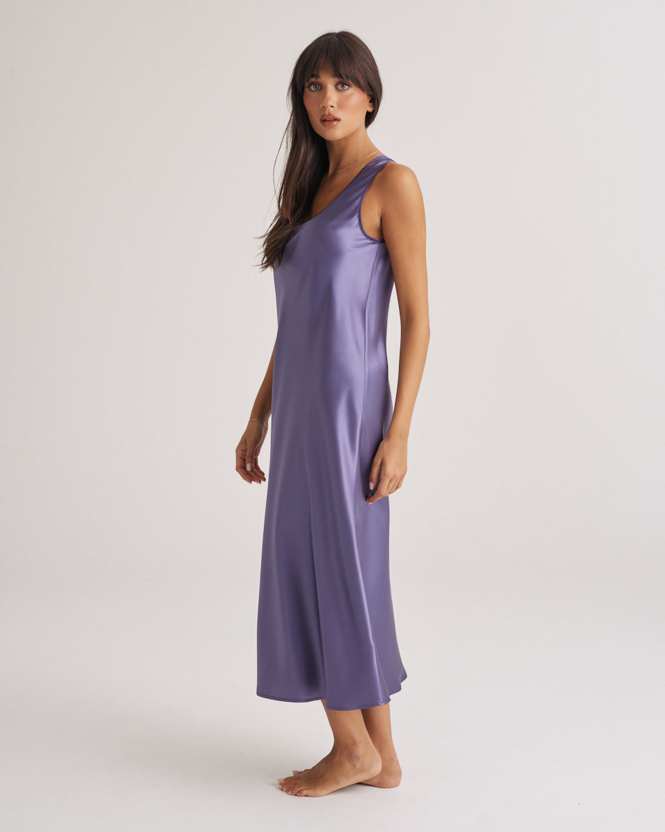 Mono Silk Long Nightdress Blue Manor