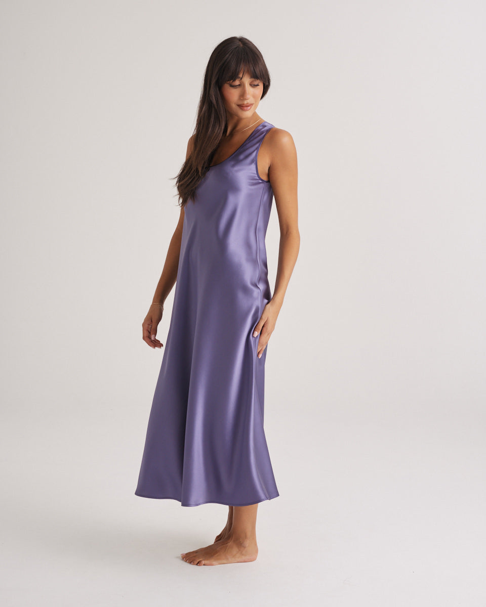 Mono Silk Long Nightdress Blue Manor