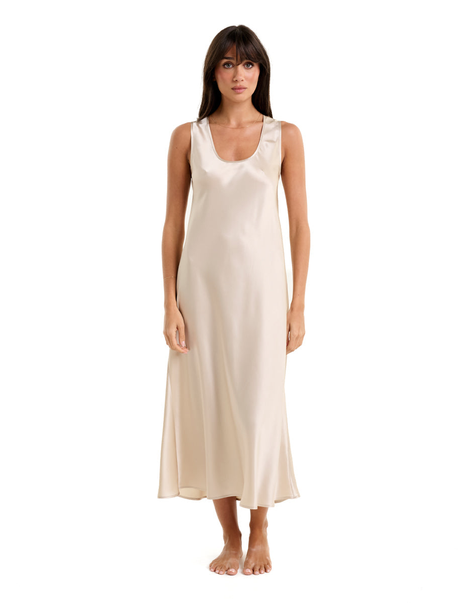 Mono Silk Long Nightdress Champagne