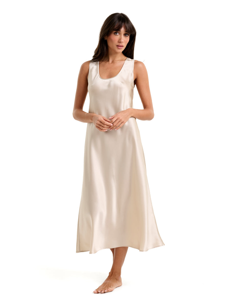 Mono Silk Long Nightdress Champagne