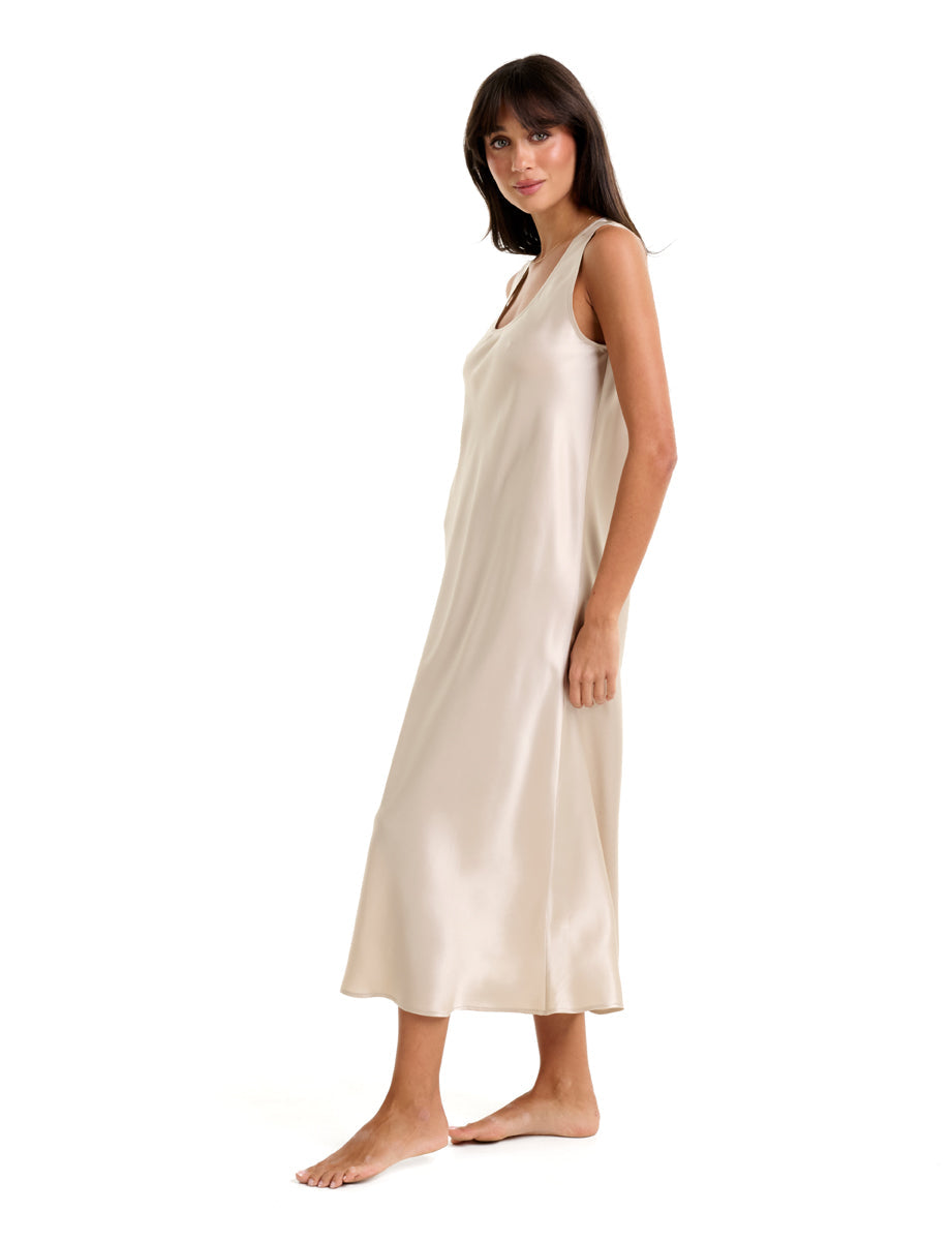 Mono Silk Long Nightdress Champagne