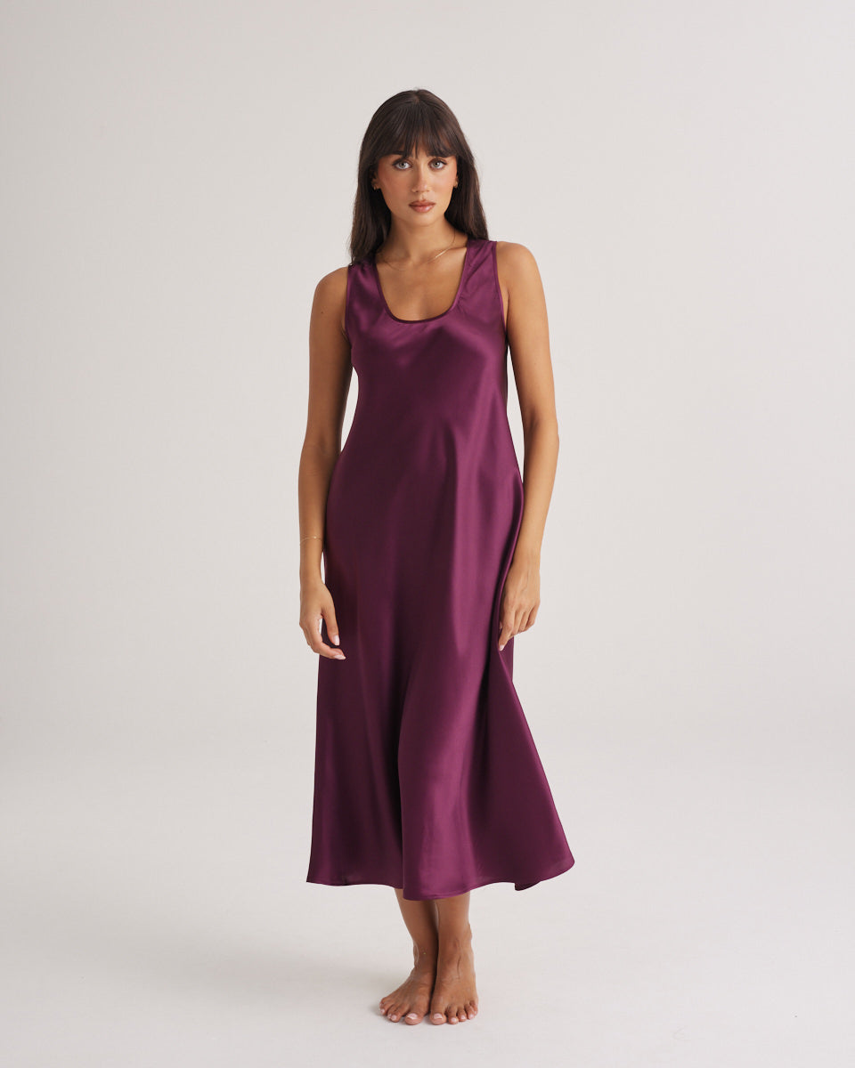 Mono Silk Long Nightdress Merlot