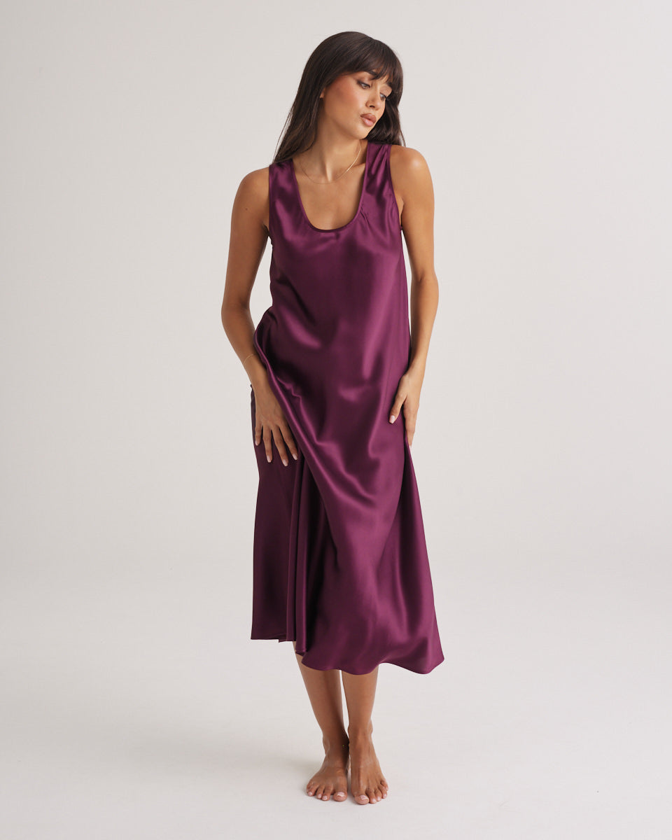 Mono Silk Long Nightdress Merlot