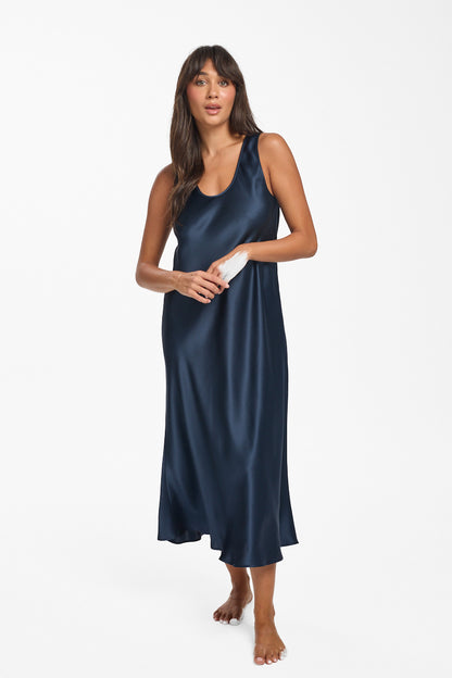 Mono Silk Long Nightdress Navy