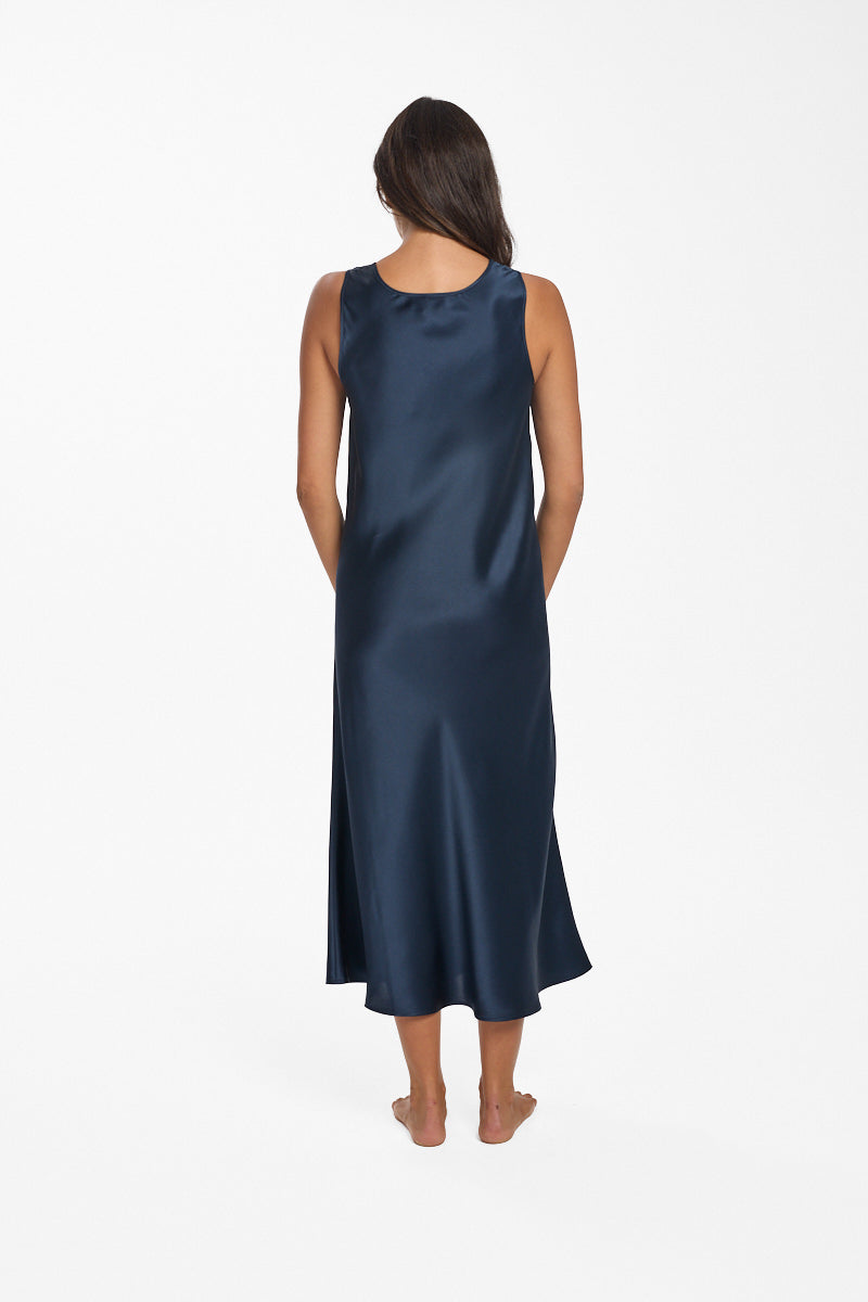 Mono Silk Long Nightdress Navy