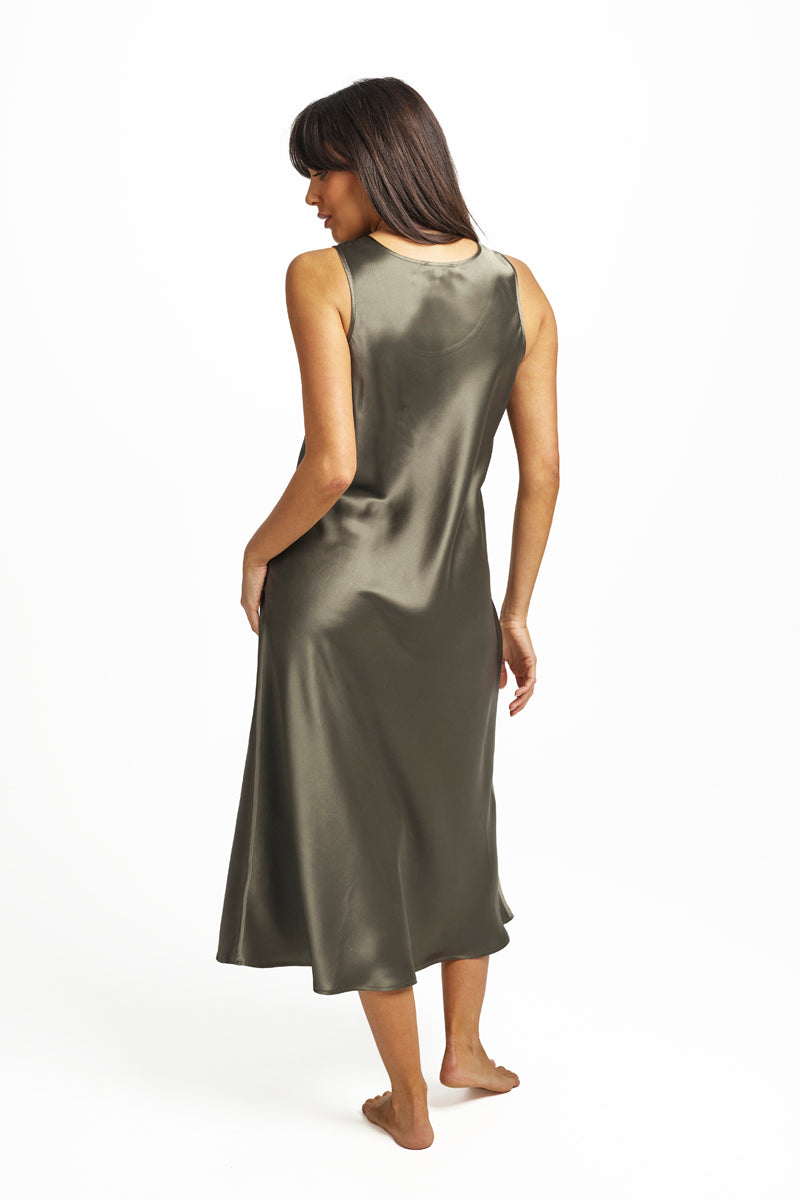 Mono Silk Long Nightdress Olive