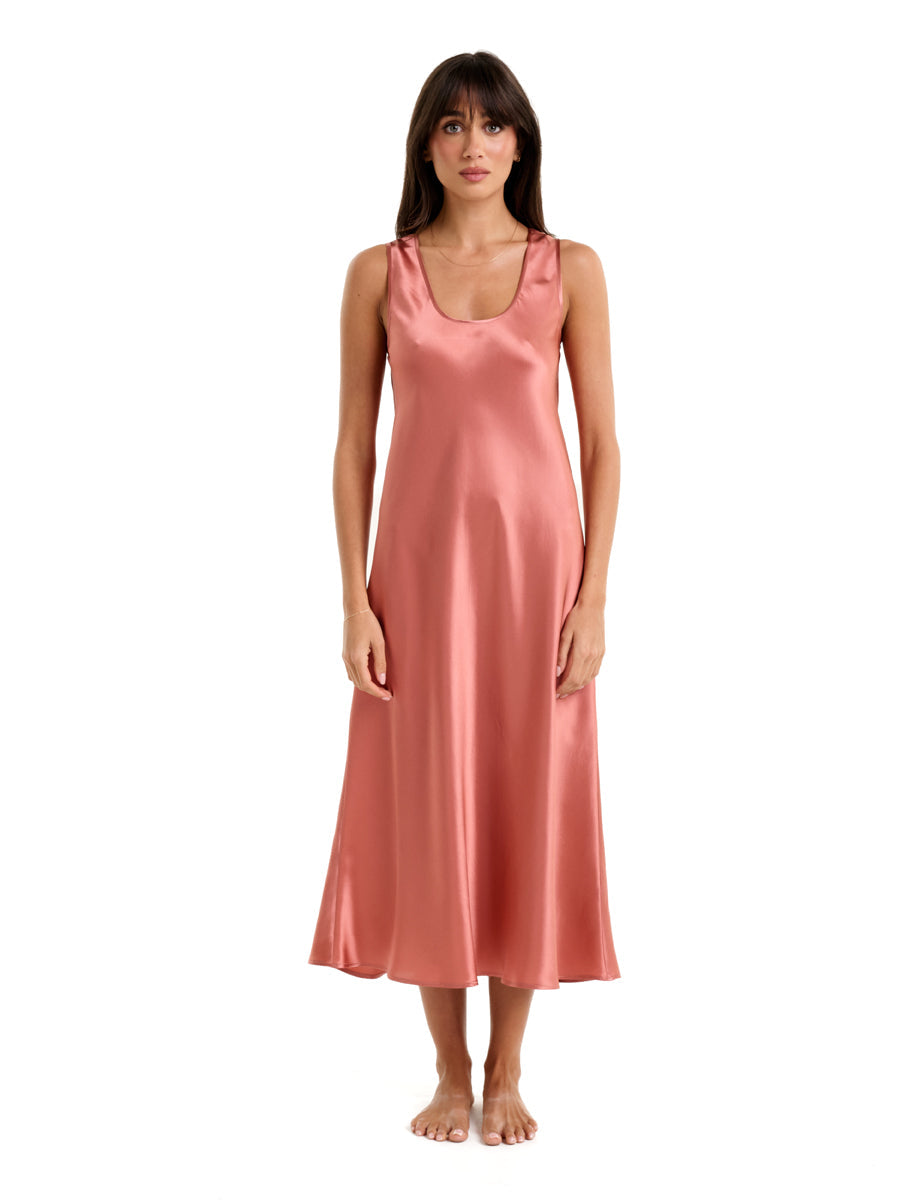 Mono Silk Long Nightdress Rose