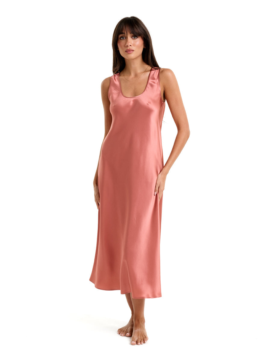 Mono Silk Long Nightdress Rose