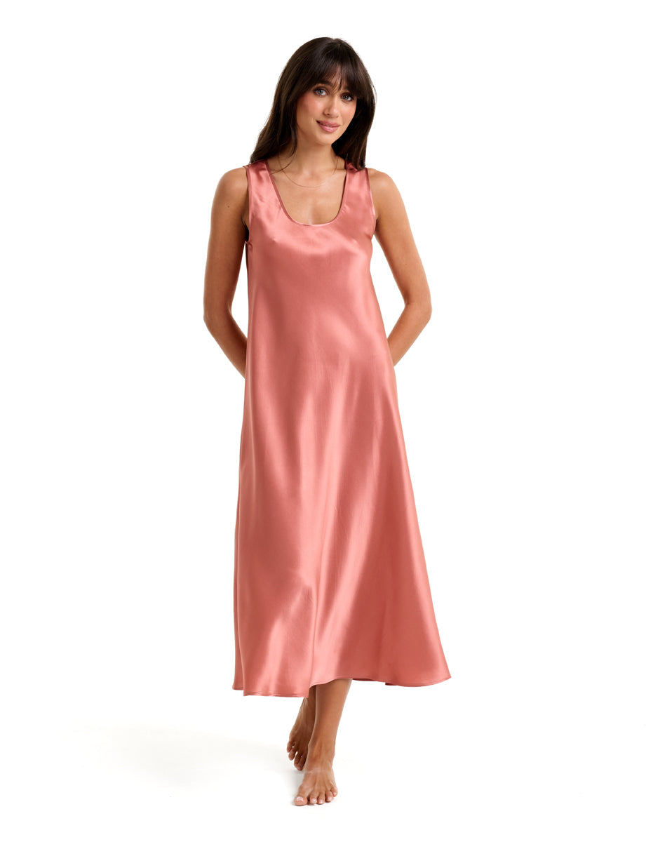 Mono Silk Long Nightdress Rose