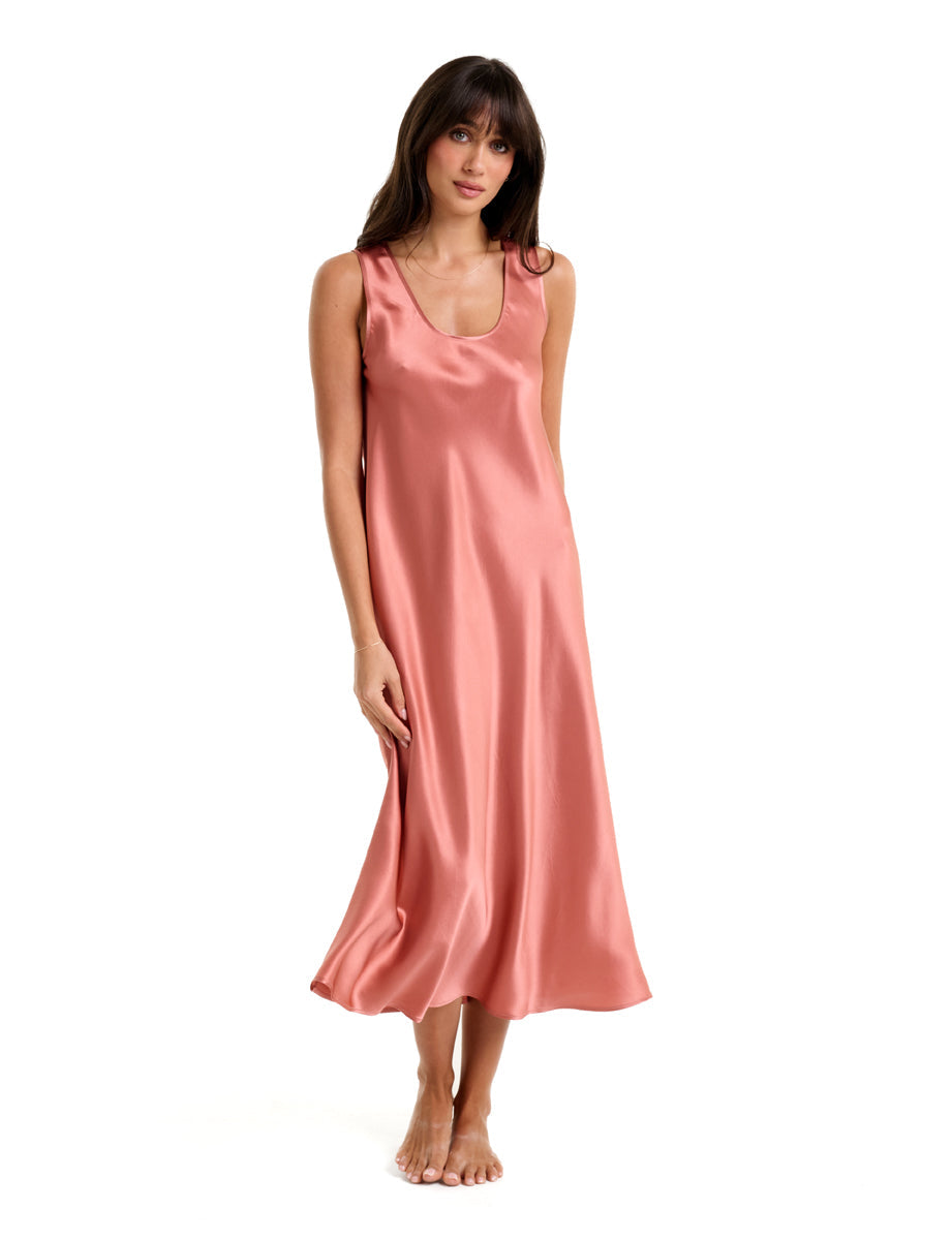 Mono Silk Long Nightdress Rose