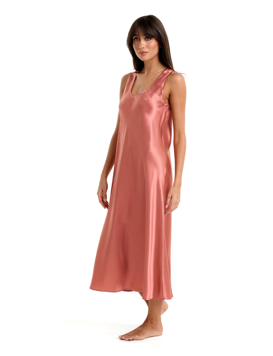Mono Silk Long Nightdress Rose