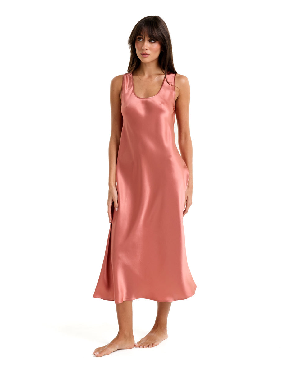 Mono Silk Long Nightdress Rose