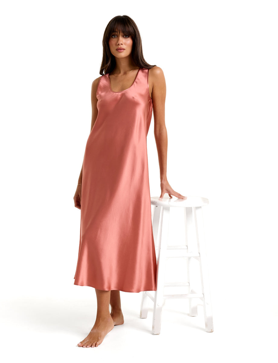 Mono Silk Long Nightdress Rose