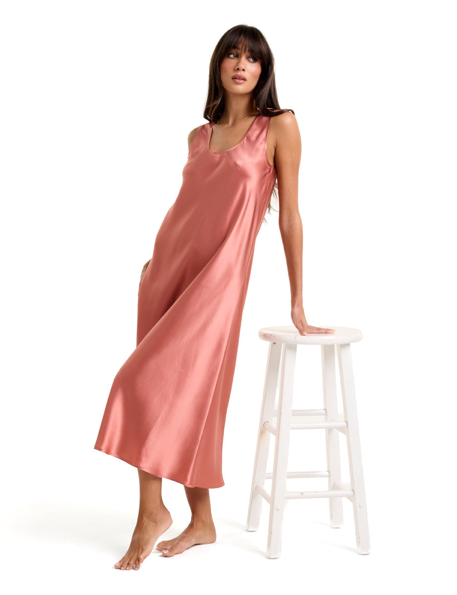 Mono Silk Long Nightdress Rose