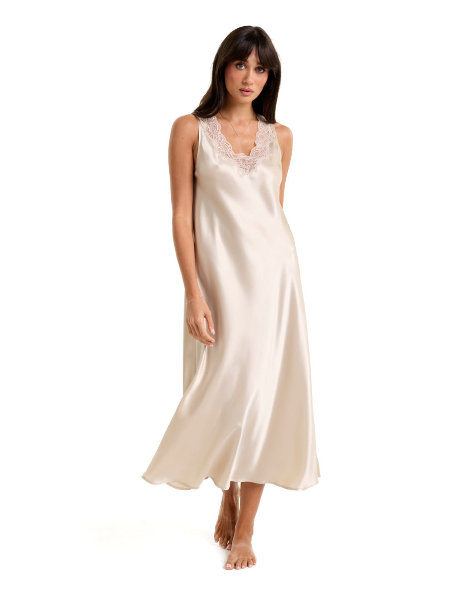 New Long Chemise With Lace Champagne