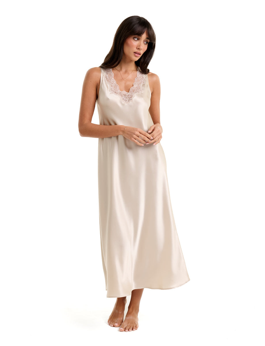 New Long Chemise With Lace Champagne