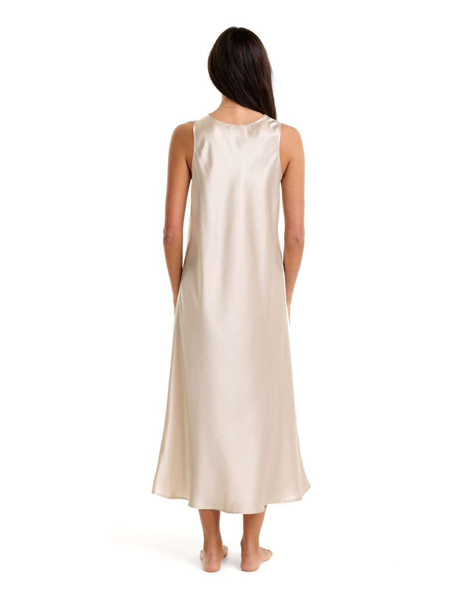 New Long Chemise With Lace Champagne