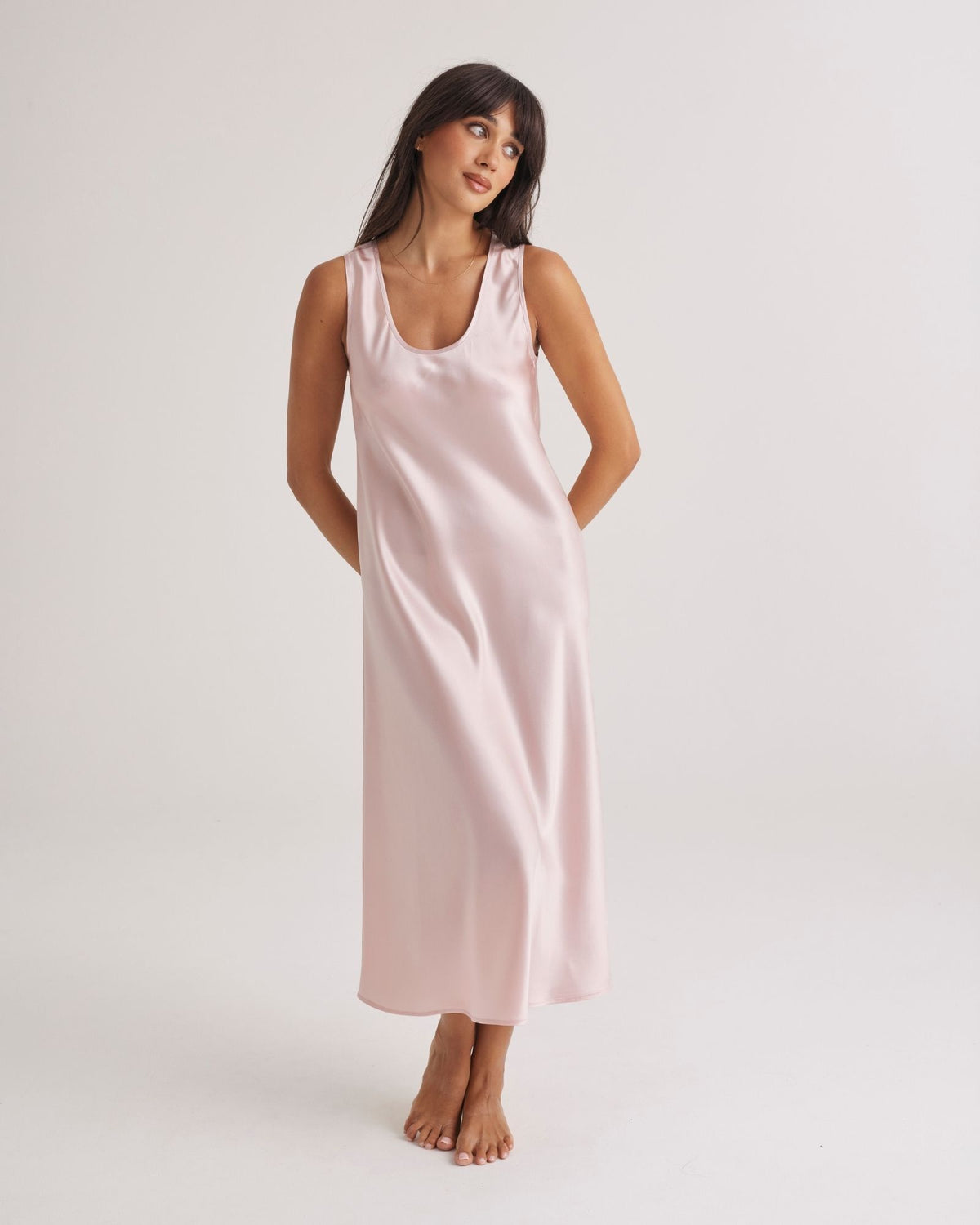 Mono Silk Long Nightdress Blush