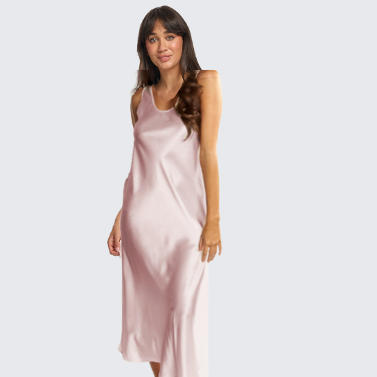 Mono Silk Long Nightdress Blush