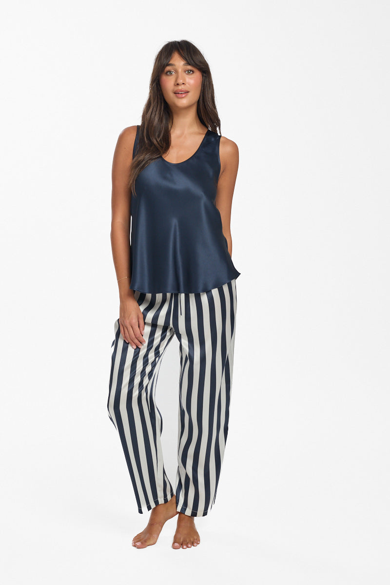 Silk Pants Navy Stripe