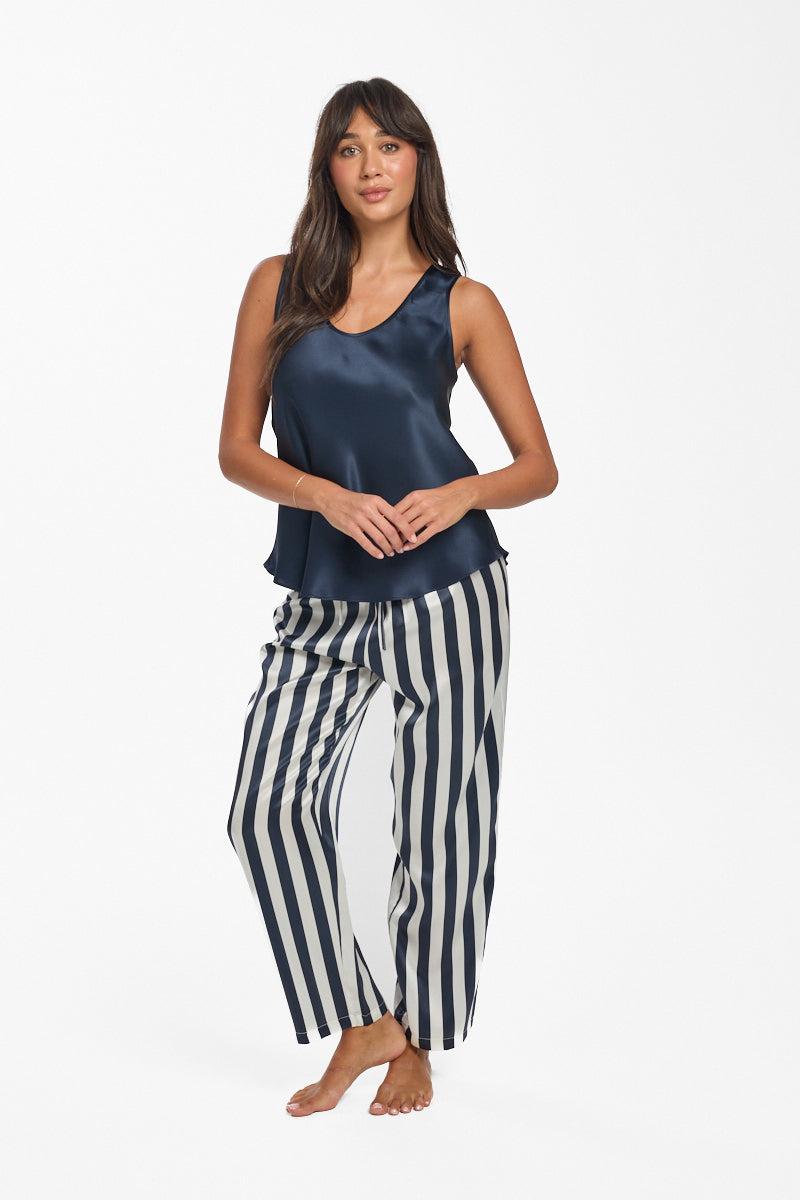 Silk Pants Navy Stripe