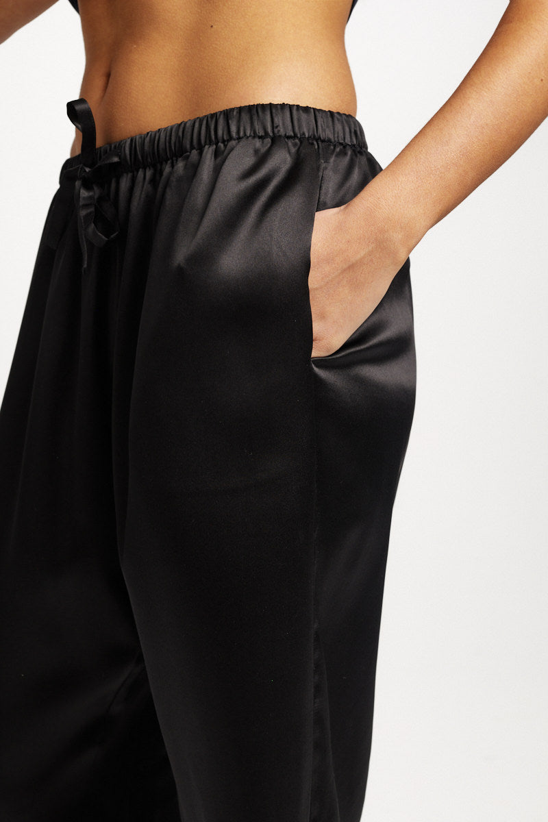 Silk Pants Black Wide Leg