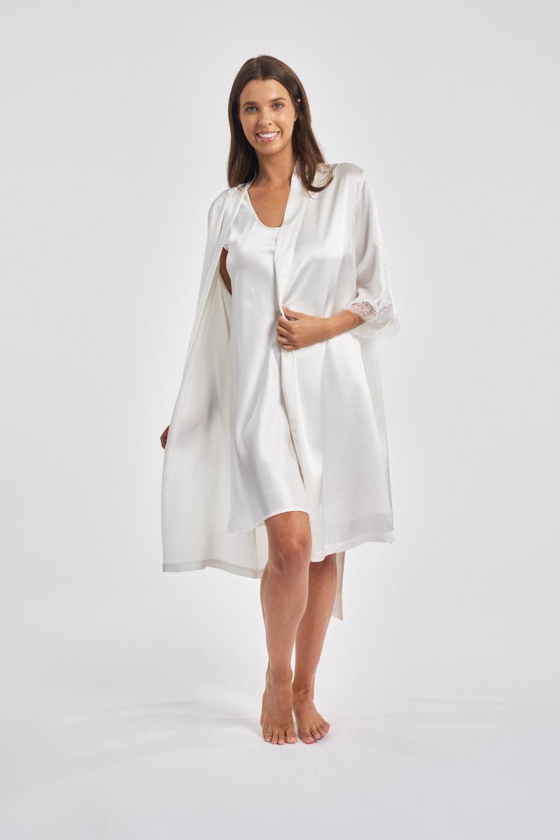 Silk & Lace Robe Ivory