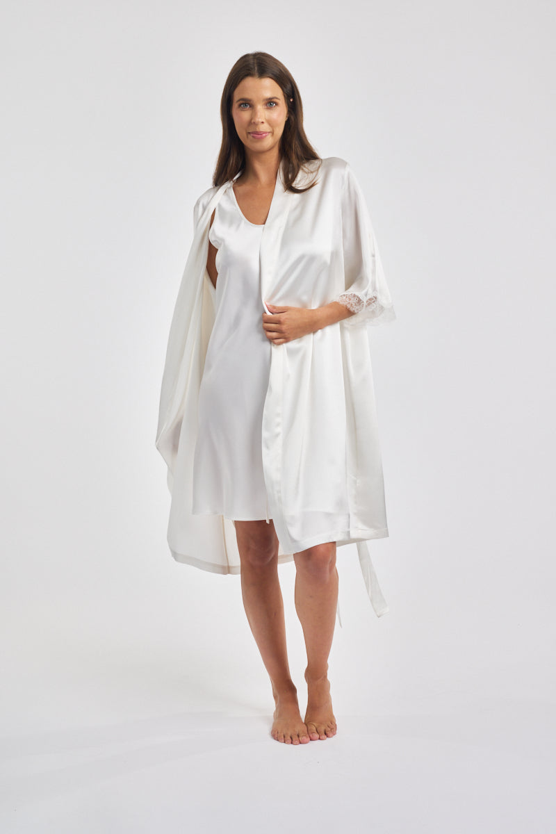 Silk & Lace Robe Ivory