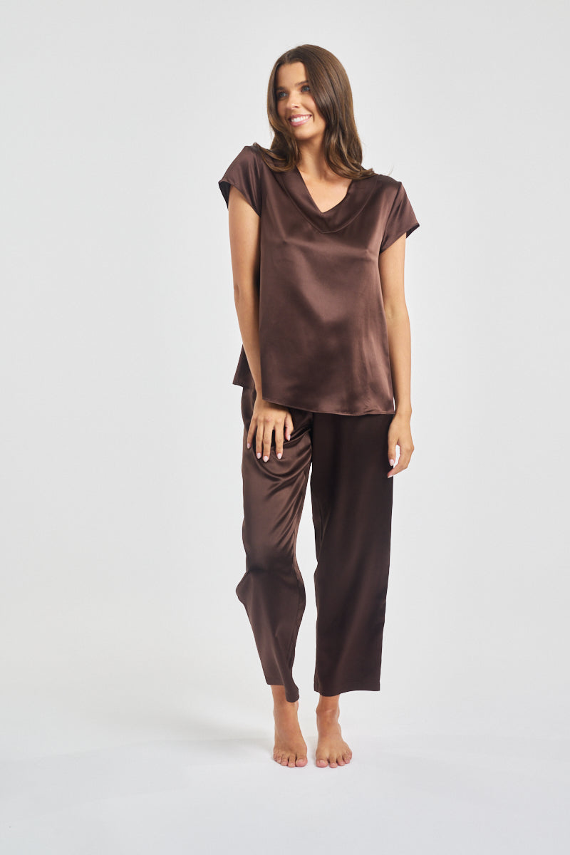 Silk Cap Sleeve Top Chocolate