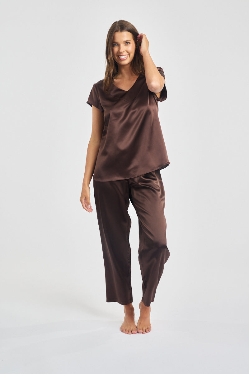 Silk Cap Sleeve Top Chocolate