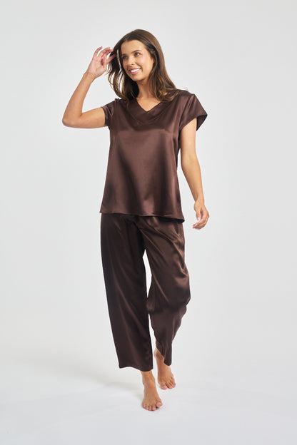 Silk Cap Sleeve Top Chocolate