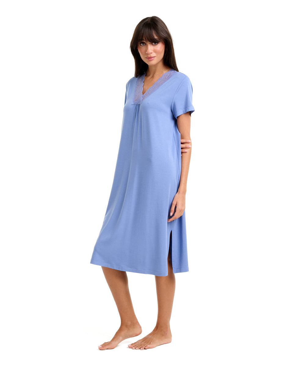 Modal With Lace Short Sleeve Nightie Colony Blue