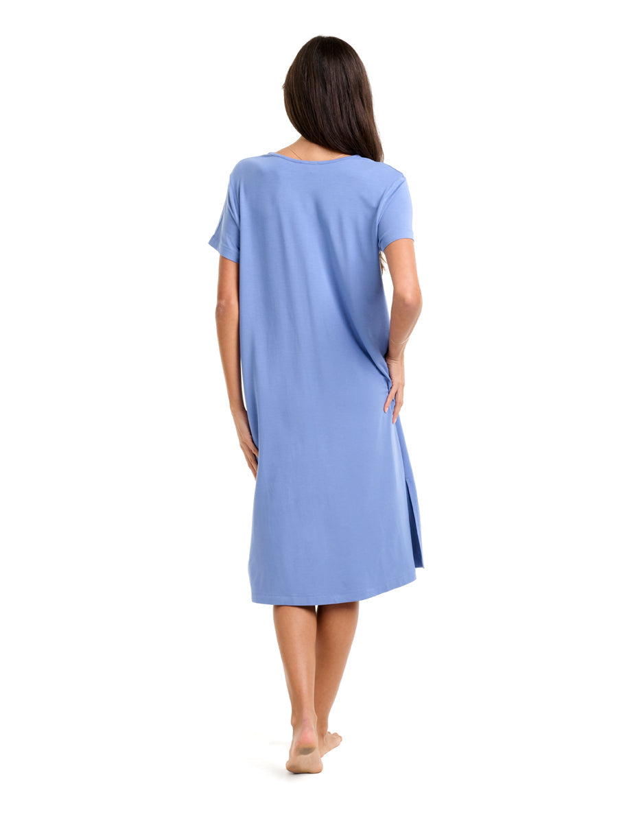 Modal With Lace Short Sleeve Nightie Colony Blue