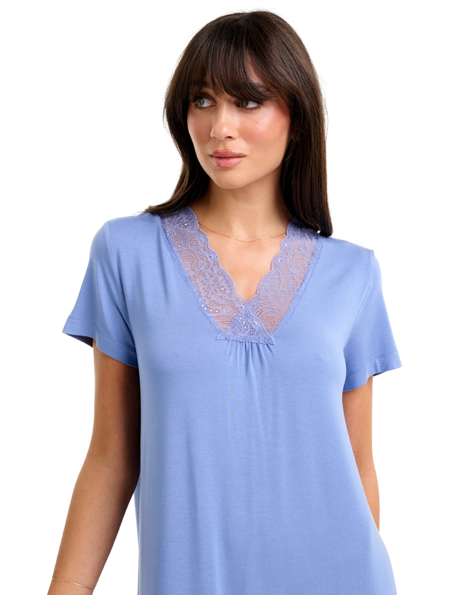 Modal With Lace Short Sleeve Nightie Colony Blue