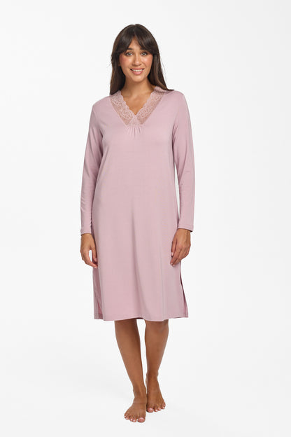New Modal & Lace L/S Nightie Crystal