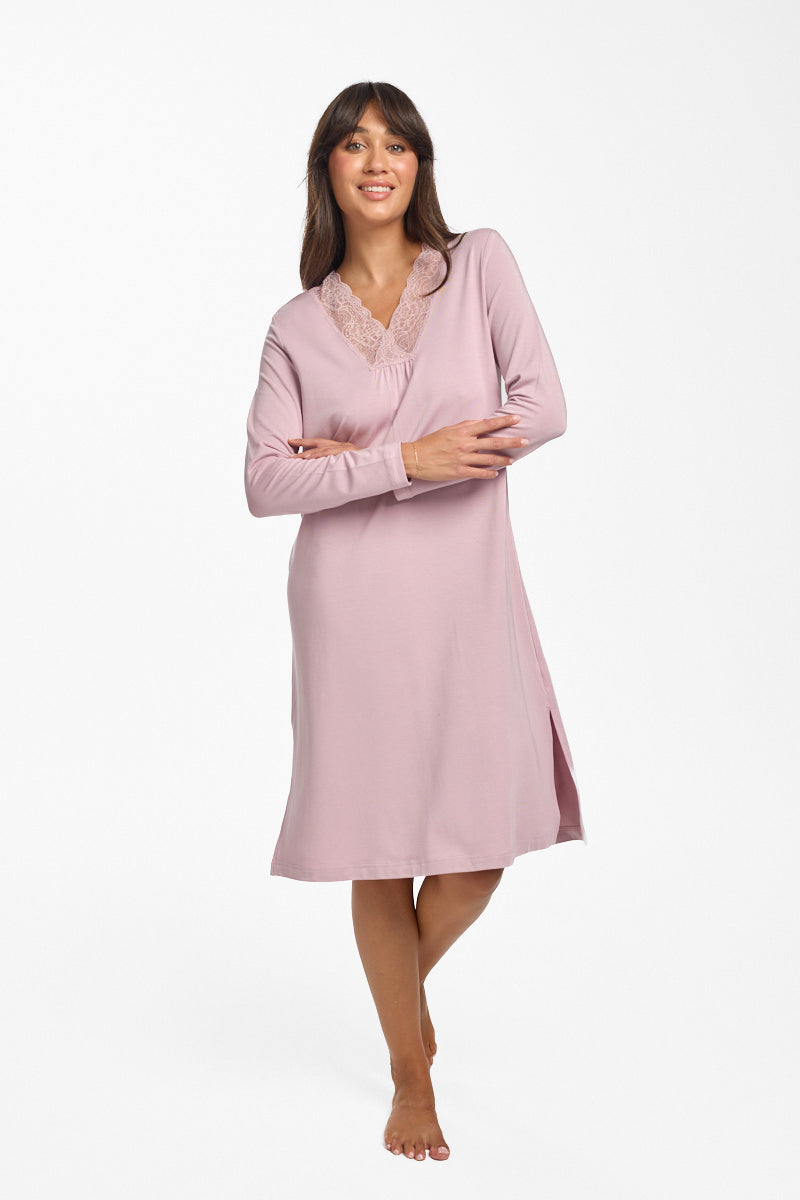 Modal & Lace L/S Nightie Crystal