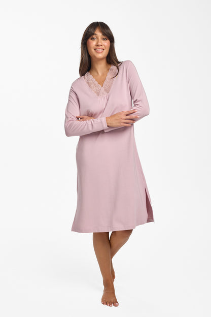 New Modal & Lace L/S Nightie Crystal