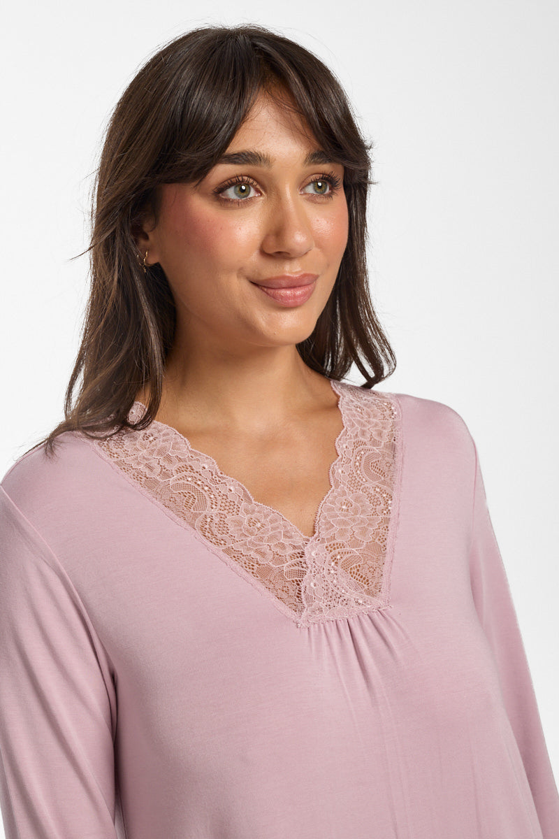 Modal & Lace L/S Nightie Crystal