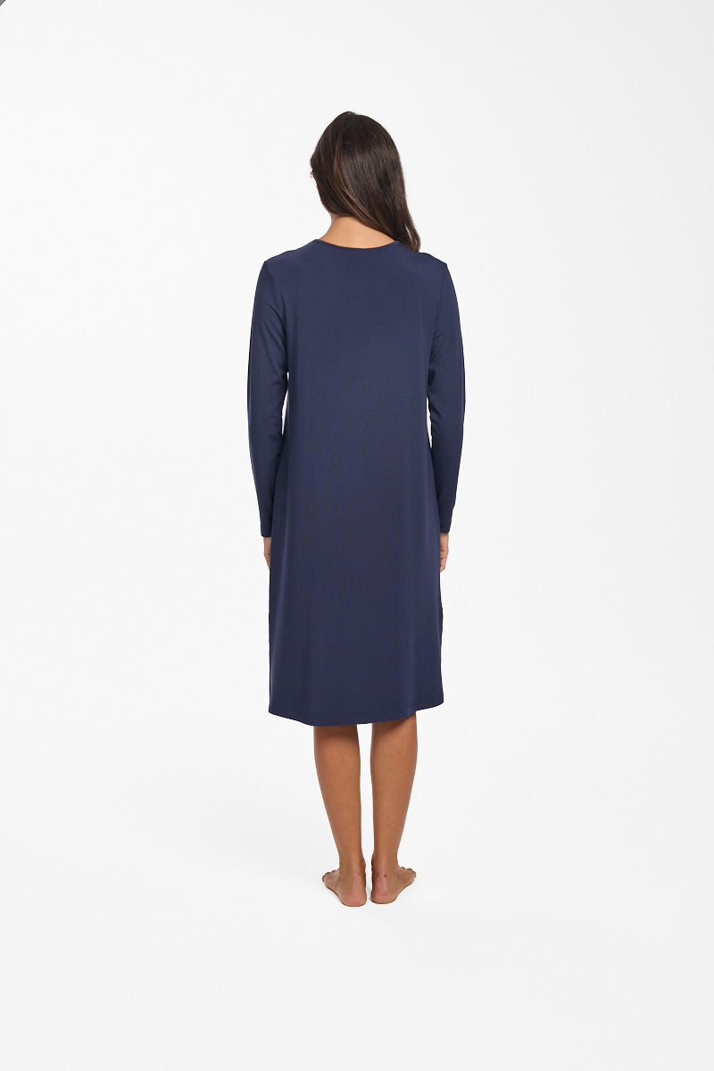 Modal & Lace L/S Nightie Navy