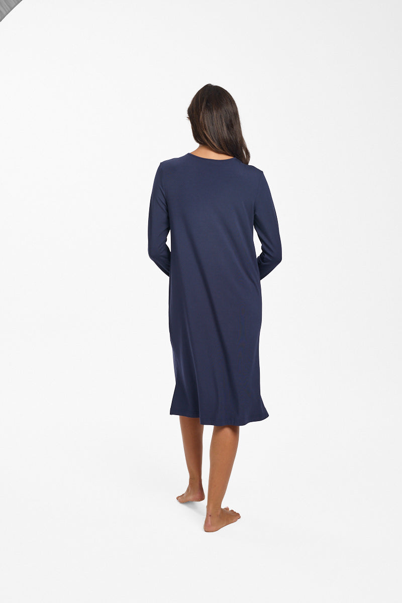 Modal & Lace L/S Nightie Navy