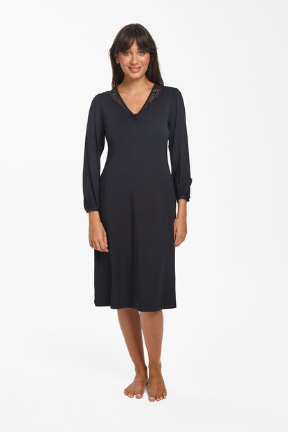 New La Femme L/S Modal Nightie Black