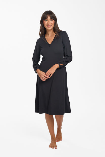 New La Femme L/S Modal Nightie Black