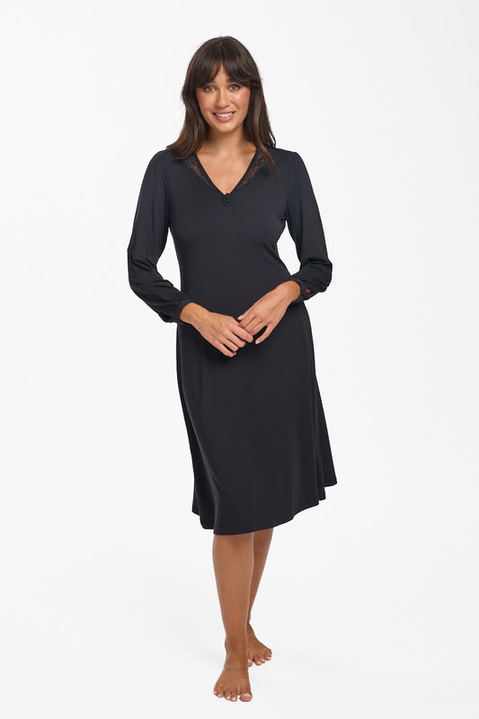 New La Femme L/S Modal Nightie Black