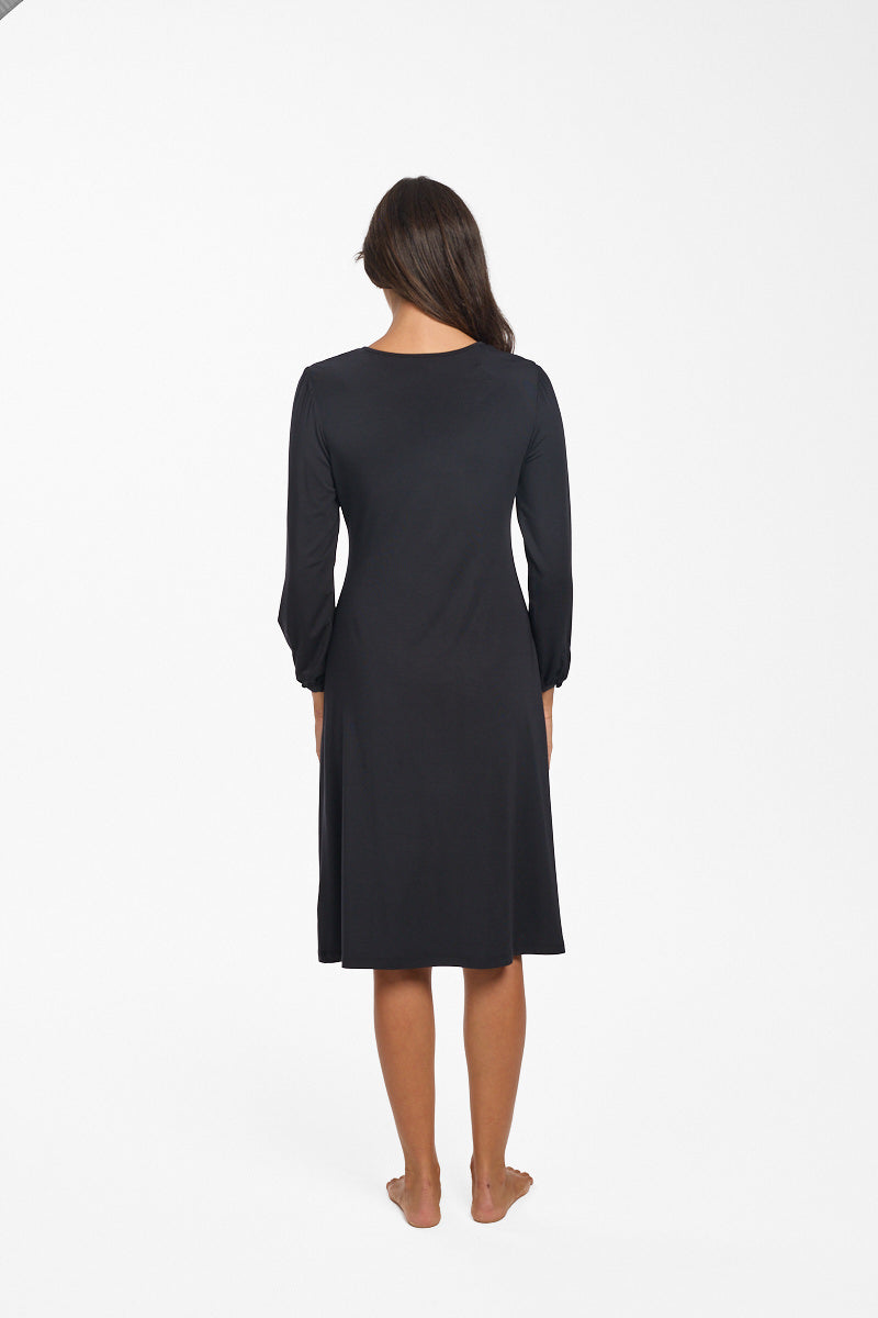 New La Femme L/S Modal Nightie Black