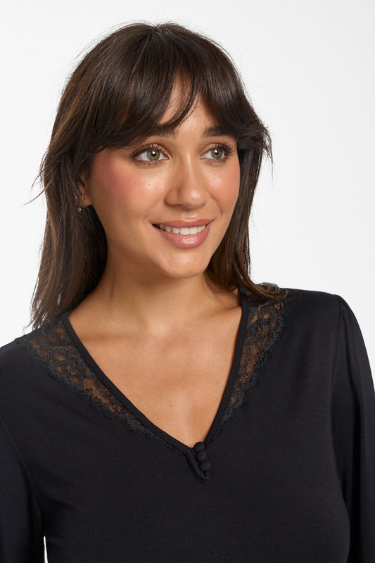 New La Femme L/S Modal Nightie Black