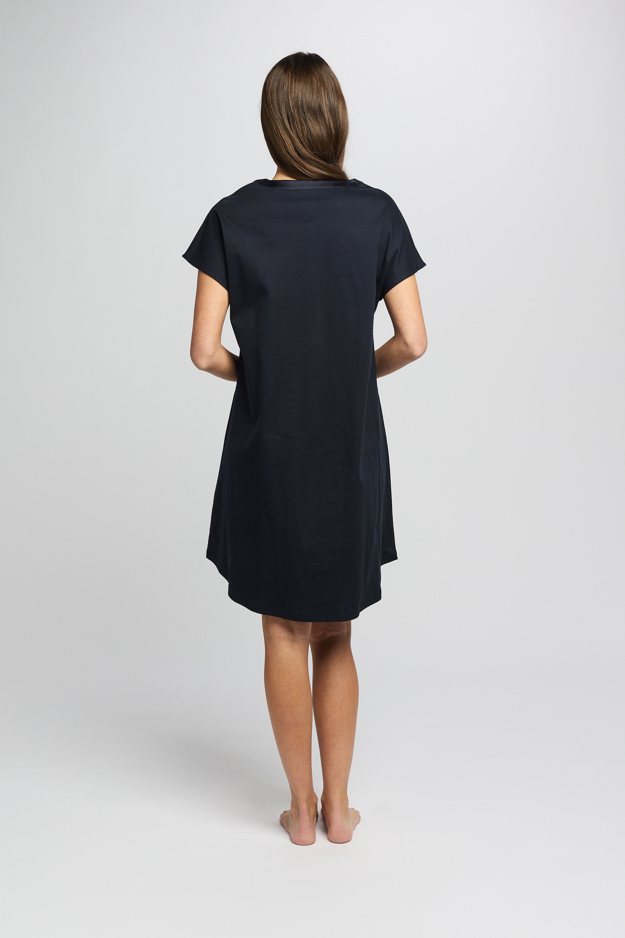 Supima Cotton Silk Trim V Neck Nightie - Navy