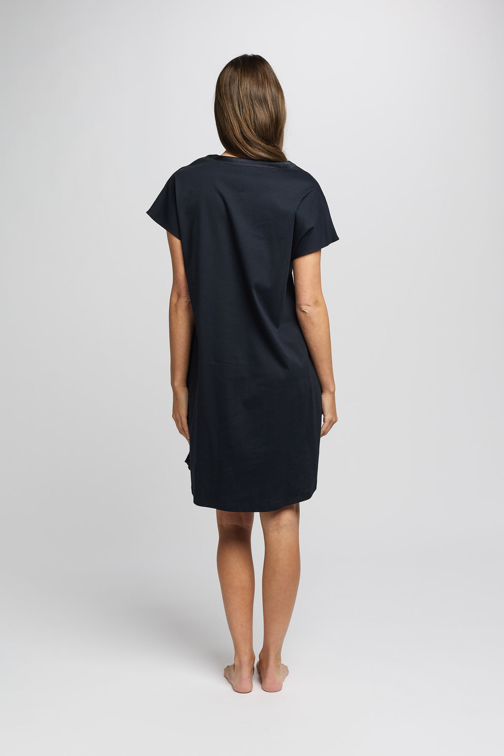 Supima Cotton Silk Trim V Neck Nightie - Navy