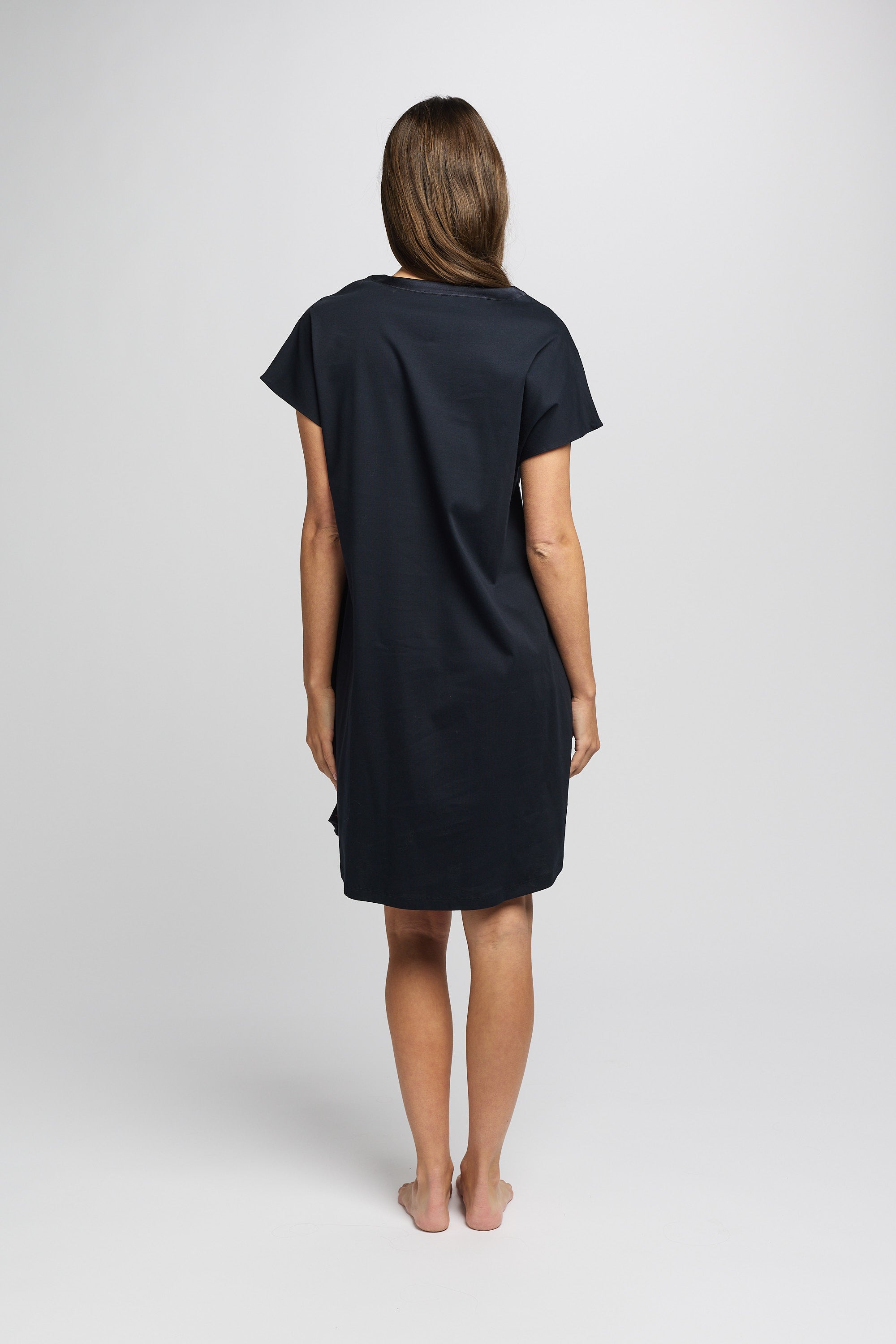 Supima Cotton Silk Trim V Neck Nightie - Navy